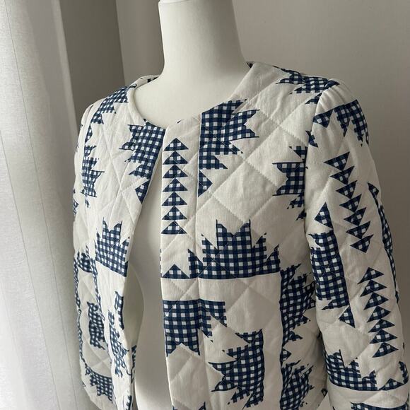 Caroline Constas Quilted Jacket NEW gloucester print linen blend - Picture 2 of 6